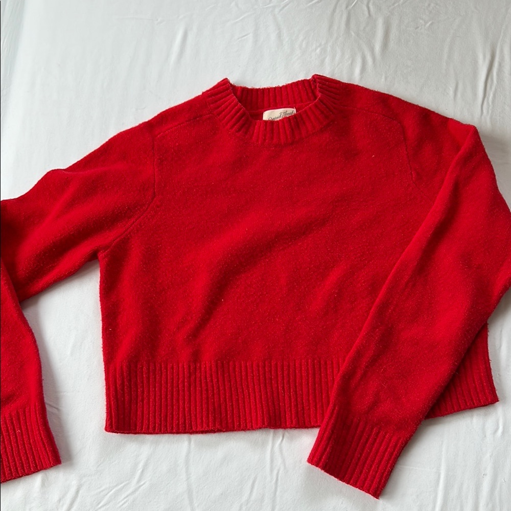 Red Boxy Crop Sweater